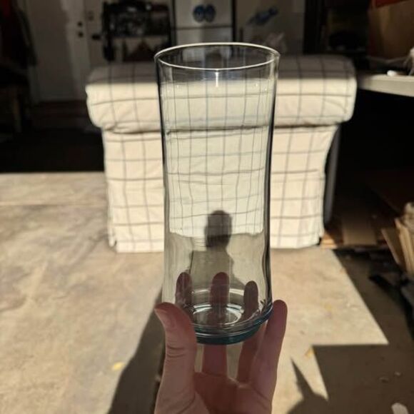 Vtg Mid Mod Drinking Glasses - Collins Cocktail Tall Tumblers - light blue swirl - Picture 2 of 4